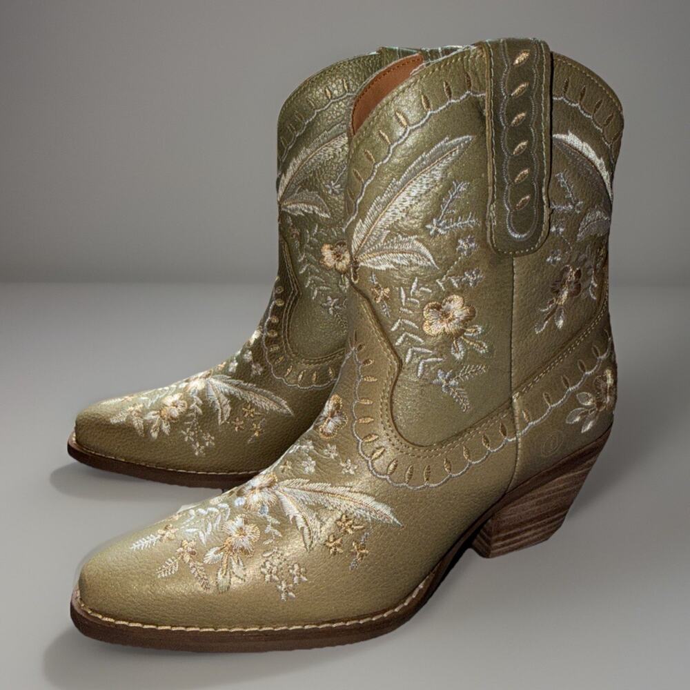 NIB Womens Dingo Primrose Gold Western Metallic Floral Ankle Boots Sz 6